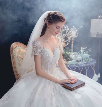 Lace shawl wedding dress