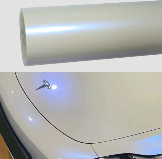 pearl white gloss blue car wrap