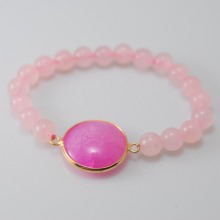 Rose Quartz Bracelet with Agate Pendant Gemstone jewelry