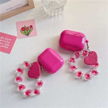 Cute Cartoon Plum Silicone Case with Leather Heart Chain for AirPods Pro 3rd Gen