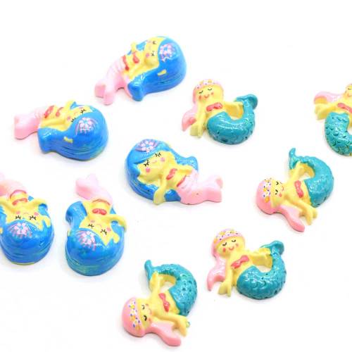 Ποικιλία 100Pcs / Lot Resin Flatback Mermaid Girl Cabochons Kawaii Cartoon Flat Back Mermaid Embellishment Jewelling Making Findings