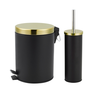 Iron Pedal Bathroom Set: Waste Bin with Toilet Brush Holder