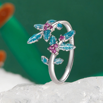 Fashion S925 Sterling Silver Holly Leaf Hook Adjustable Ring for Women