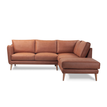 Velent Couch: Modern Design High Wooden Feet Curved Arm 3 2 1 Seater Leather Sofa