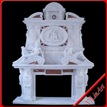 White Stone Fireplace,Factory Price Marble Fireplace Mantel With StatueYL-B246