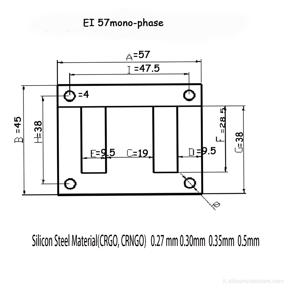 Core di laminazione del trasformatore EI76.2 (EI-100) 26 50 EI133.2 (EI-175) 26M50 EI190.5 (EI-250) 26M2 2 EI228.6 (EI-300) 26M19