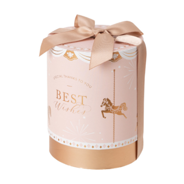 Coffret cadeau emballage cylindre rose couvercle et base