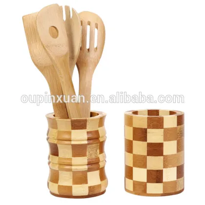 carved bamboo spoon & fork stand holder rack,cheap kitchenware