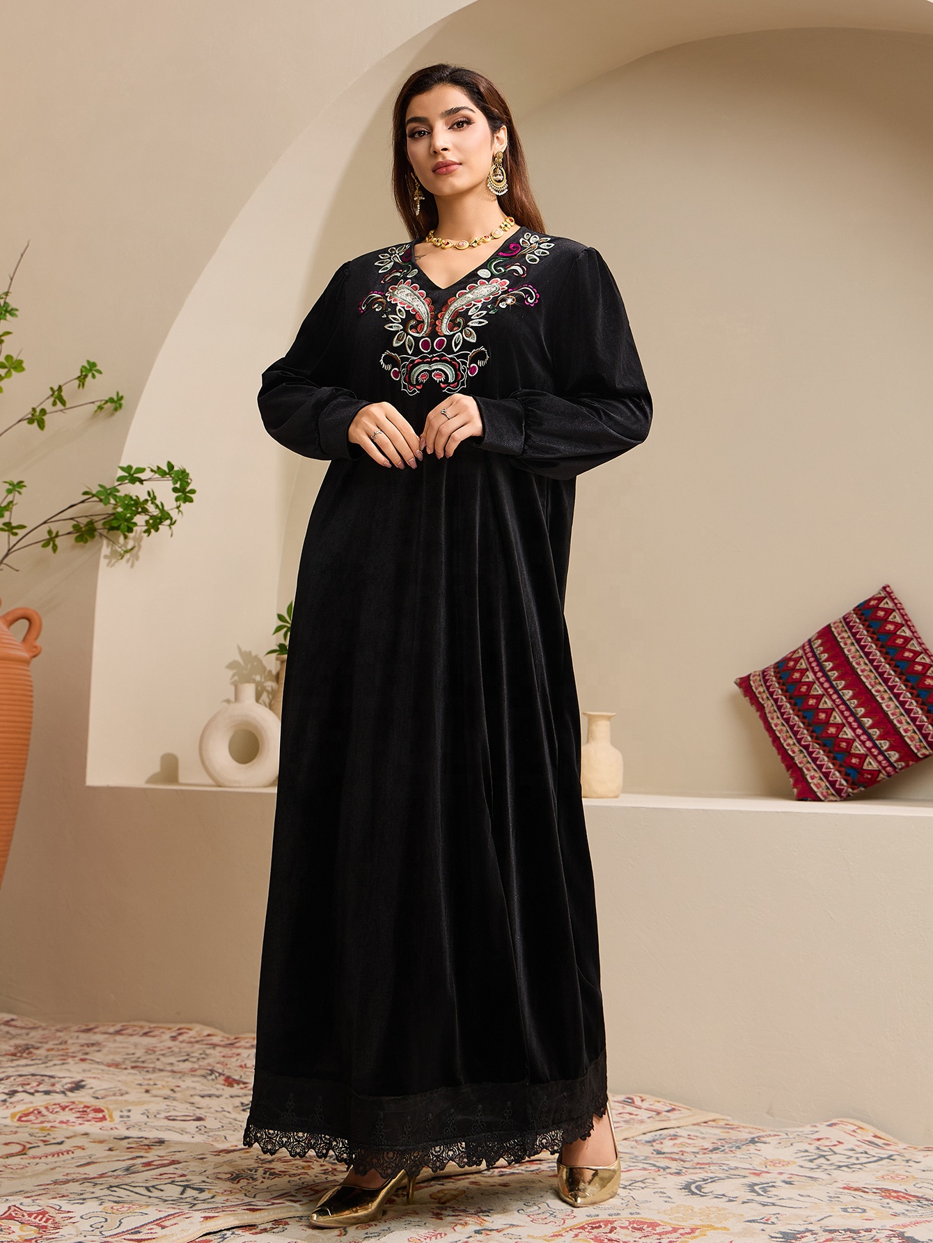 Luxury Velvet Abaya Front View