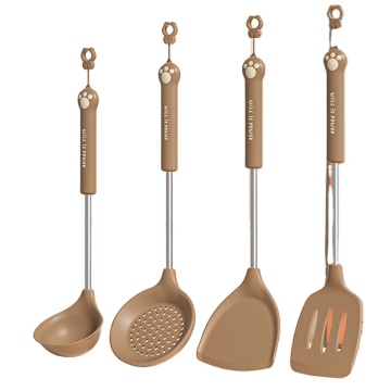 High Quality Stainless Steel Large Kitchen Accessories Silicone Utensil Set with Holder