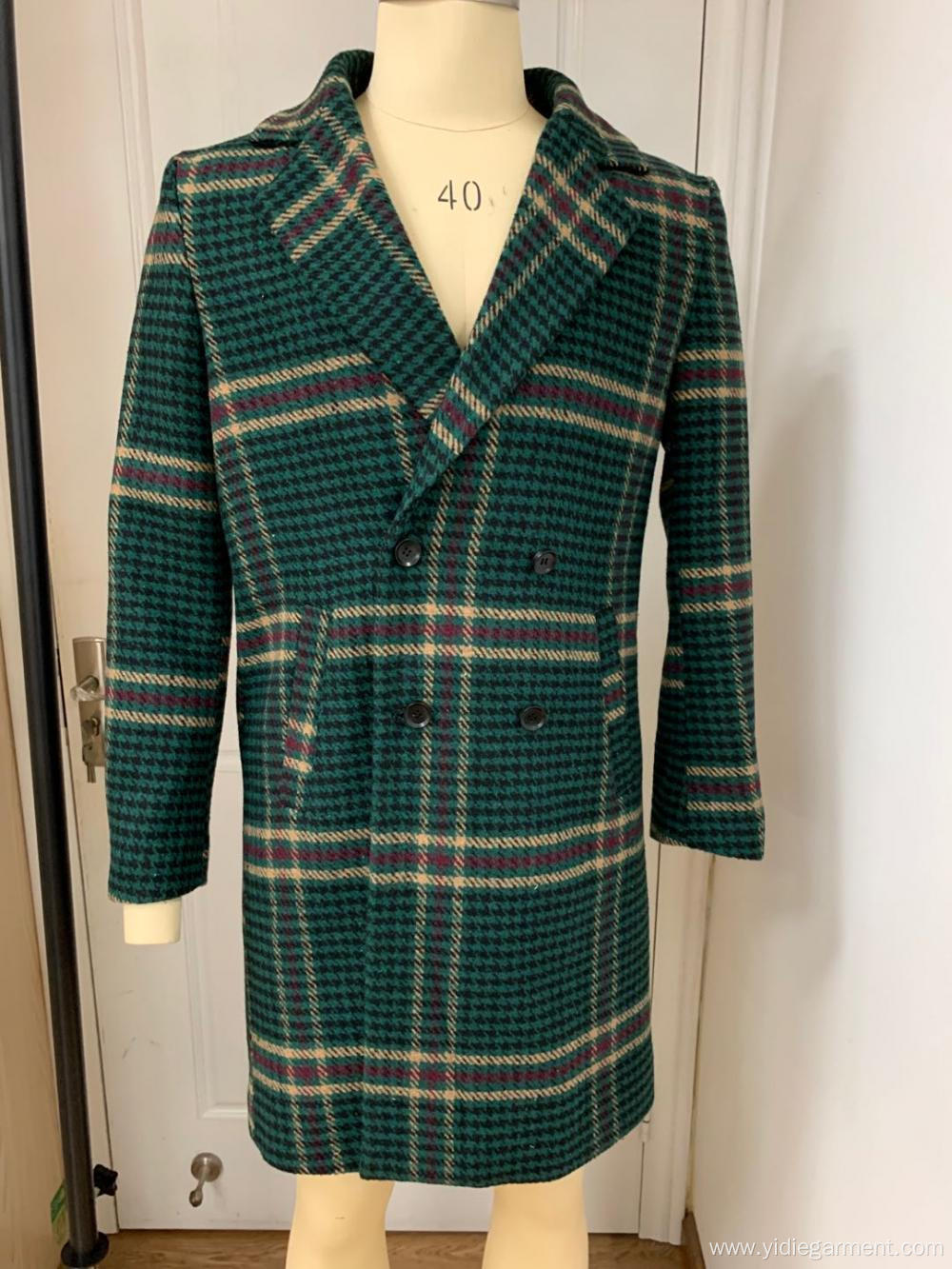 Men's Long Green Houndstooth Coat