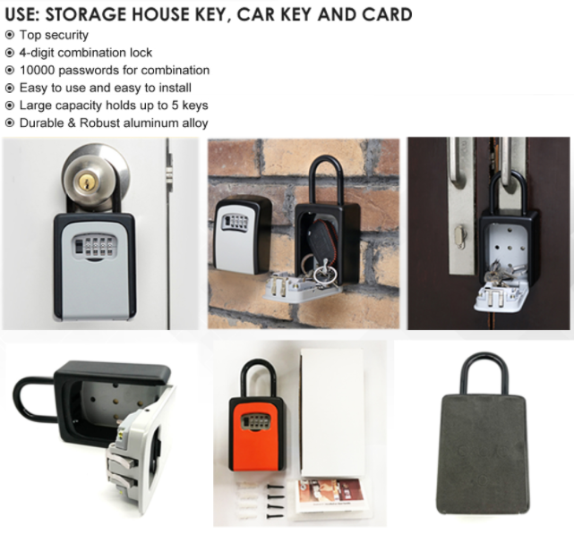 Large Key Lock Box Resettable Combination Code Lockbox, Portable Wall Mount Lockbox Waterproof Security Safe Box for Outside Outdoor Home Office Door Handle House Key, Gray (2)