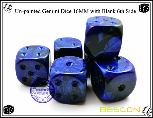 Un-painted Gemini Dice 16MM with Blank 6th Side-2