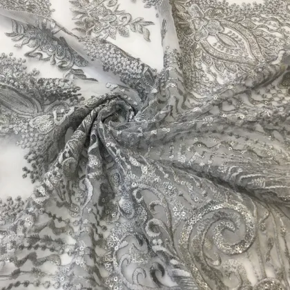 Gray Shine Sequin Flower Embroidery Fabrics
