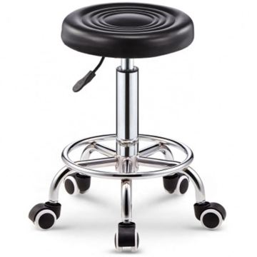 Adjustable Rotating Barber Chair with Leather Backrest and Strong Wheels