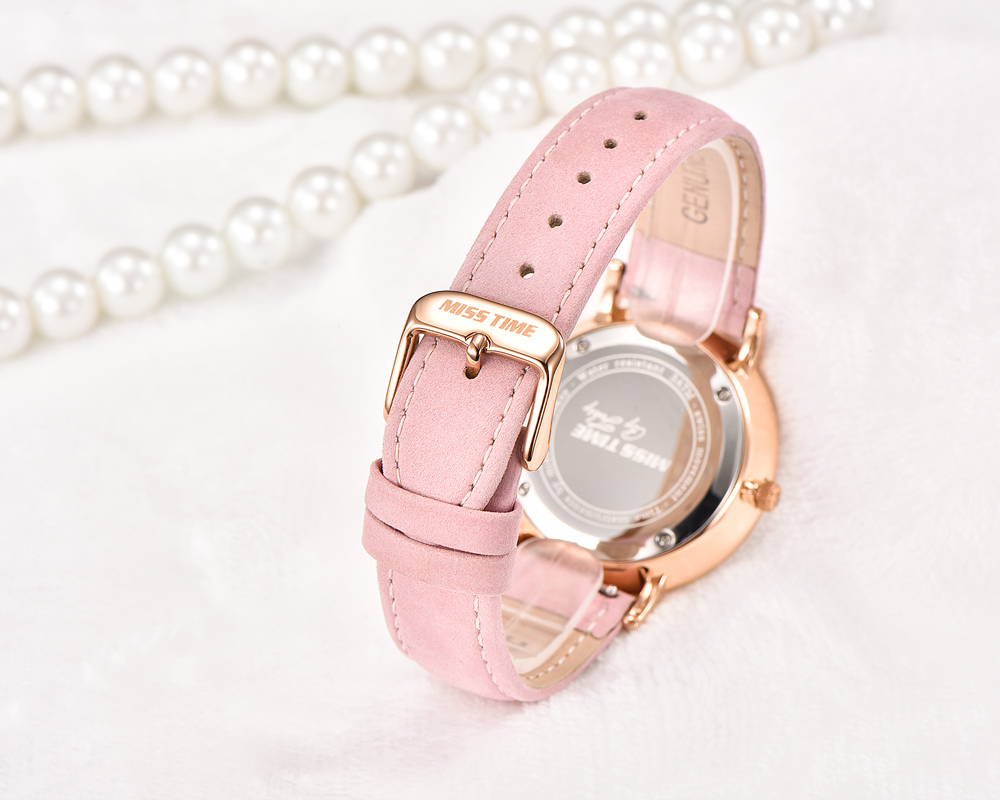 pink leather strap japan movements lady hand quartz watch