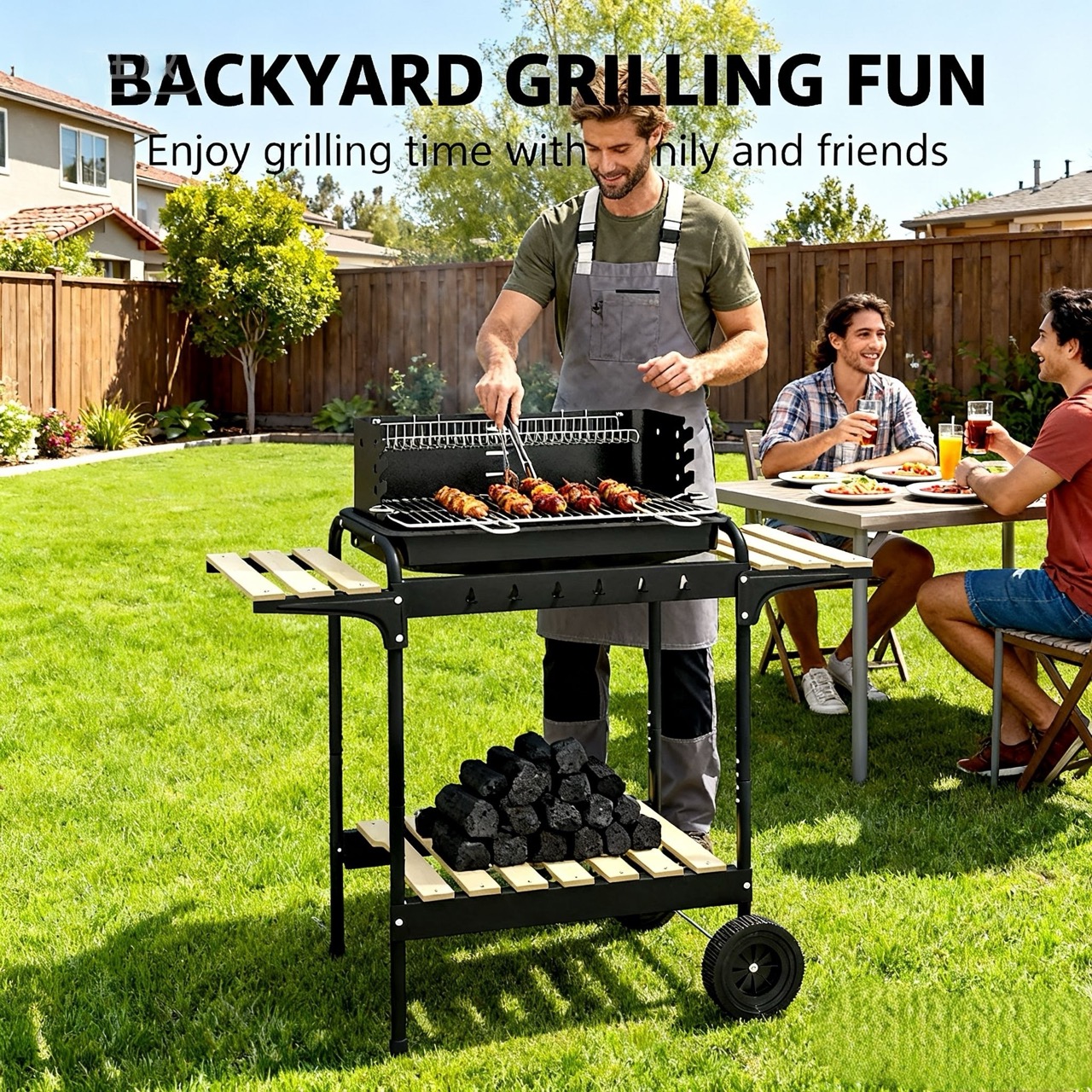 Portable charcoal barbecue grill