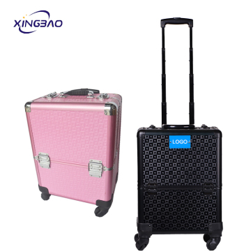 Adjustable Black Pink Makeup Case with Wheels