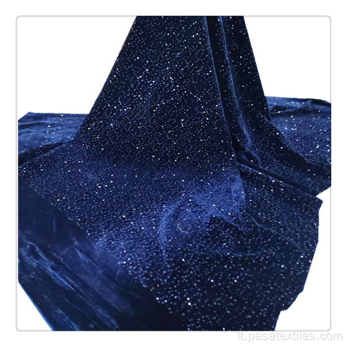 NAVY BLUE SEQUIN 3MM VELVET SPANDEX DHL Fast Consegna in tessuto vestito