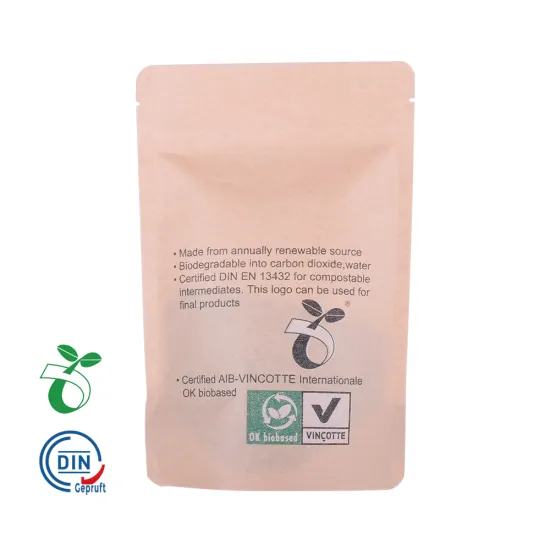 Biodegradable Packaging stand up zipplock Kraft Paper Bags