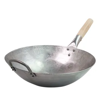 Chinese Traditional Hammered Carbon Steel Wok with Wooden Handle