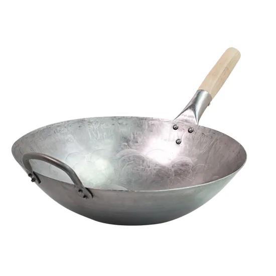 Chinese Traditional Hammered Carbon Steel Wok with Wooden Handle