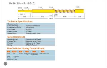 High-Current Probe Pogo Pin P420(25) Series for Electronic Test