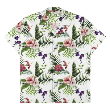 Campia Mens Button Hawaiian Floral Blue White