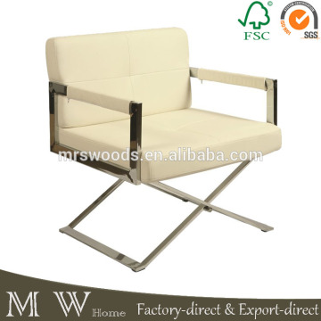 modern PU chrome base dining armchair, stainless steel dining chair