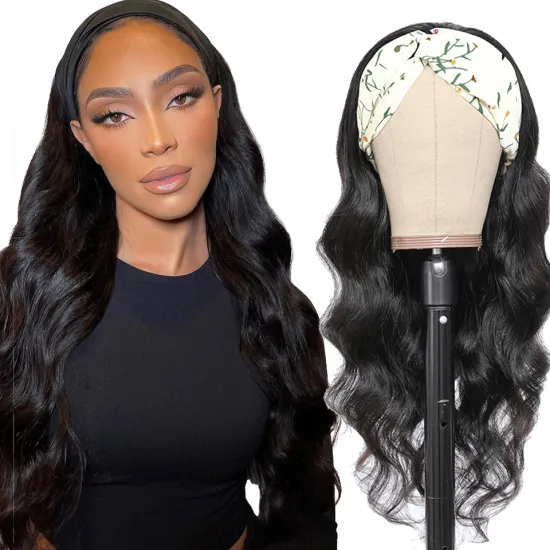 Hot Sale Style No Lace Headband Wigs Vendors ,100% 10A Grade Brazilian Raw Human Hair Headband Wigs for Black Women