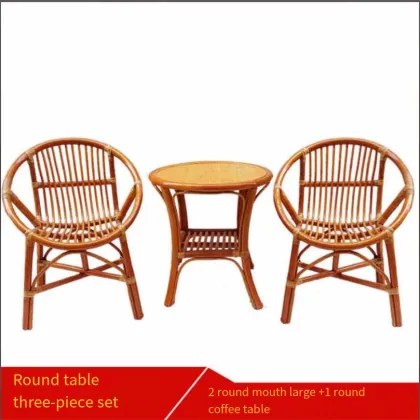 Natural Rattan Shell Chair Group - Three-Piece Home Furniture for Balcony, Garden, or Living Room