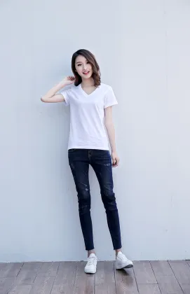 Fine cotton V collar short sleeves