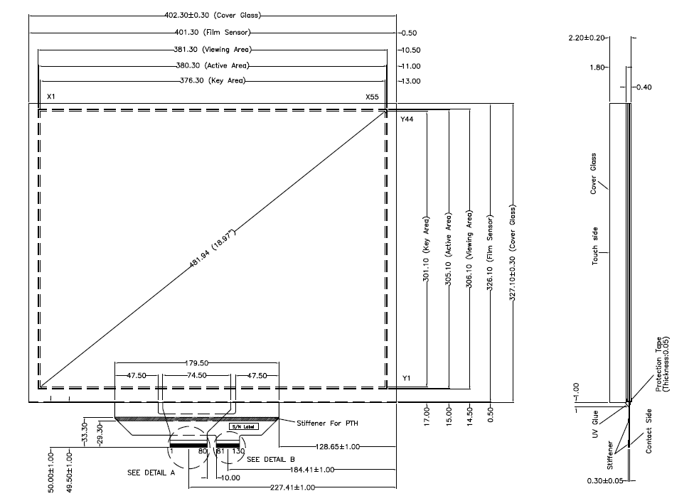 Panel táctil capacitivo AMT de 19 pulgadas P3027-A20