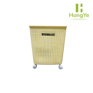 سلة قابلة للطي باللون الأصفر مع عجلات