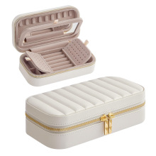 Dual Metal Zipper Portable Independent Mirror Jewelry Box