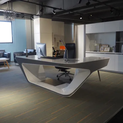 White Gloss Luxury L-shaped Executive Desk
