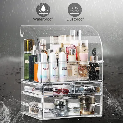 Large Layered Clear Acrylic Makeup Organizer - Cosmetics Storage Box