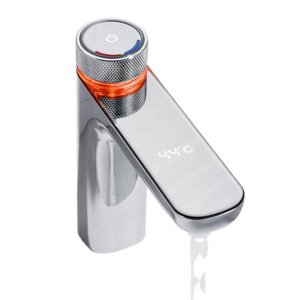 새로운 디자인 지능형 스타일 배터리 led 빛 온도 디스플레이 황동 욕실 수도꼭지 분지 믹서