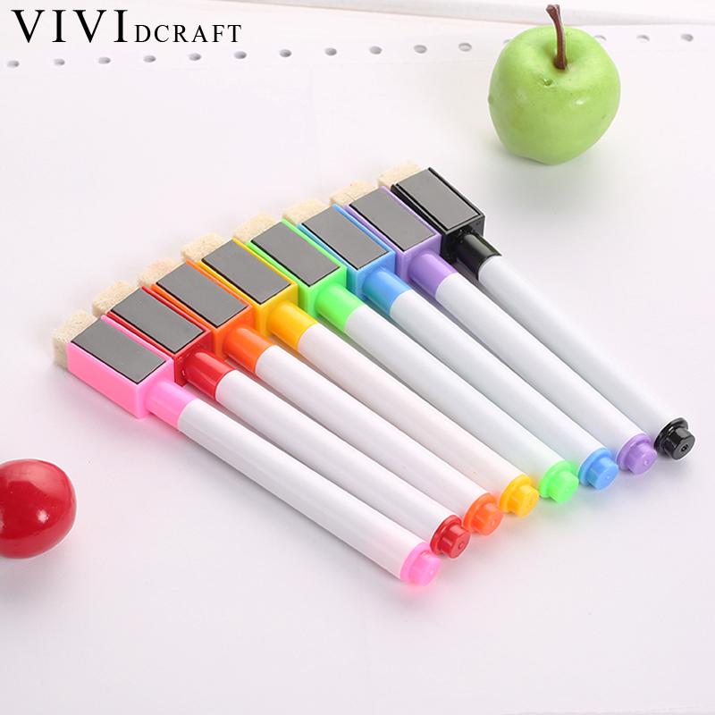 Vividcraft 8 pcs/lot Erasable Whiteboard Pen Dry Erase White Board Marker Eraser 8 Colors Office Easy Papelaria Pen for Children