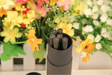 round black wooden HB pencil with eraser /black eraser/6 pcs black paper tube/Wooden hb pencil