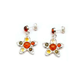 Twinkling star sterling silver drop earring with amber decorated1