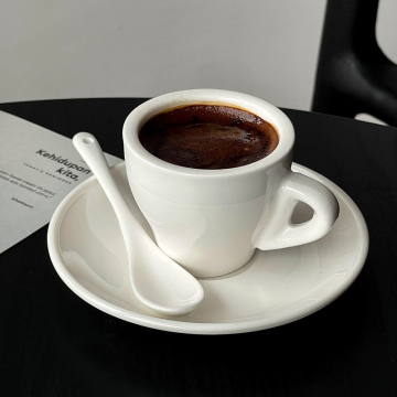 Pure White Simple Ceramic Italian Espresso Cup & Plate Set, 80ml
