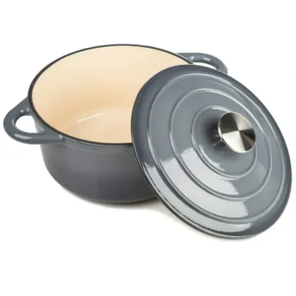 Enameled Cast Iron Dutch Oven - Dark Grey Soup Pot with Double Ears