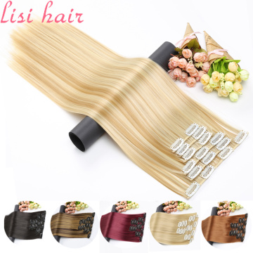 LISI HAIR Synthetic 16 Clips In Hair Extension Long Straight Hair Fake False Hairpiece Clip In Hair Extension
