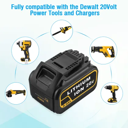 2 Pack 9000mAh DCB200 Rechargeable Battery Replacement for Dewalt 20V Lithium Ion Power Tools