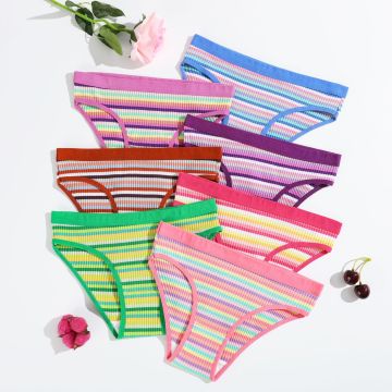 Weiche farbenfrohe Baumwollunterwäsche: Striped Ladies 'sexy Bikini -Höschen für Frauen