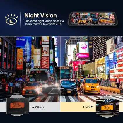 QSF New Mirror Dash Cam: 1080P HD Touchscreen Dual-Lens with RearView Night Vision for Car DVR Camera - Factory Dash Cam