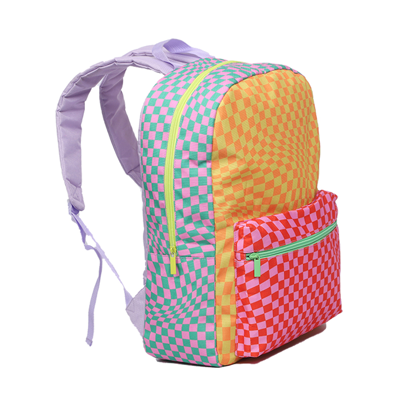 Printed square check bag 600D Oxford cloth kids bag pack