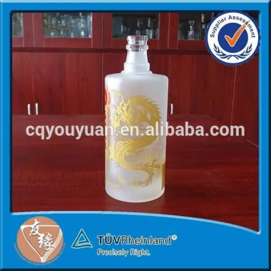 SGS certificate gold decal frost glass wine bottles 500ml