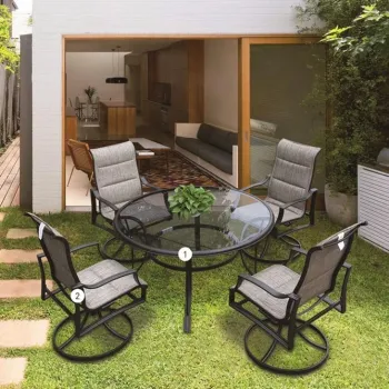 High-Quality Garden Set: Round Glass Coffee Dining Table and Chair Wholesale for Big Families